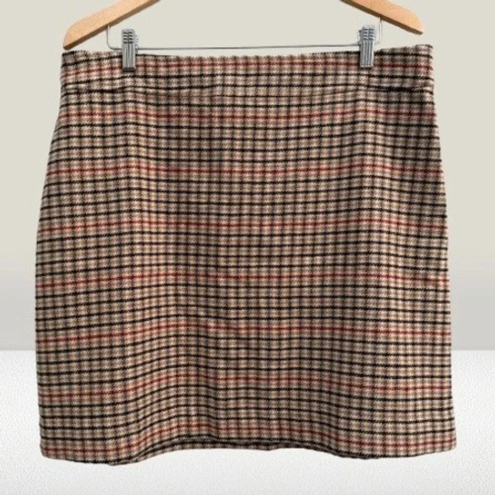 J.Crew Women's Plaid Tweed Herringbone Wool Blend A-Line Mini Skirt Size 16